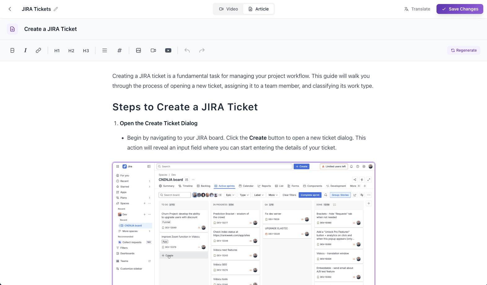 Vidocu help article editor