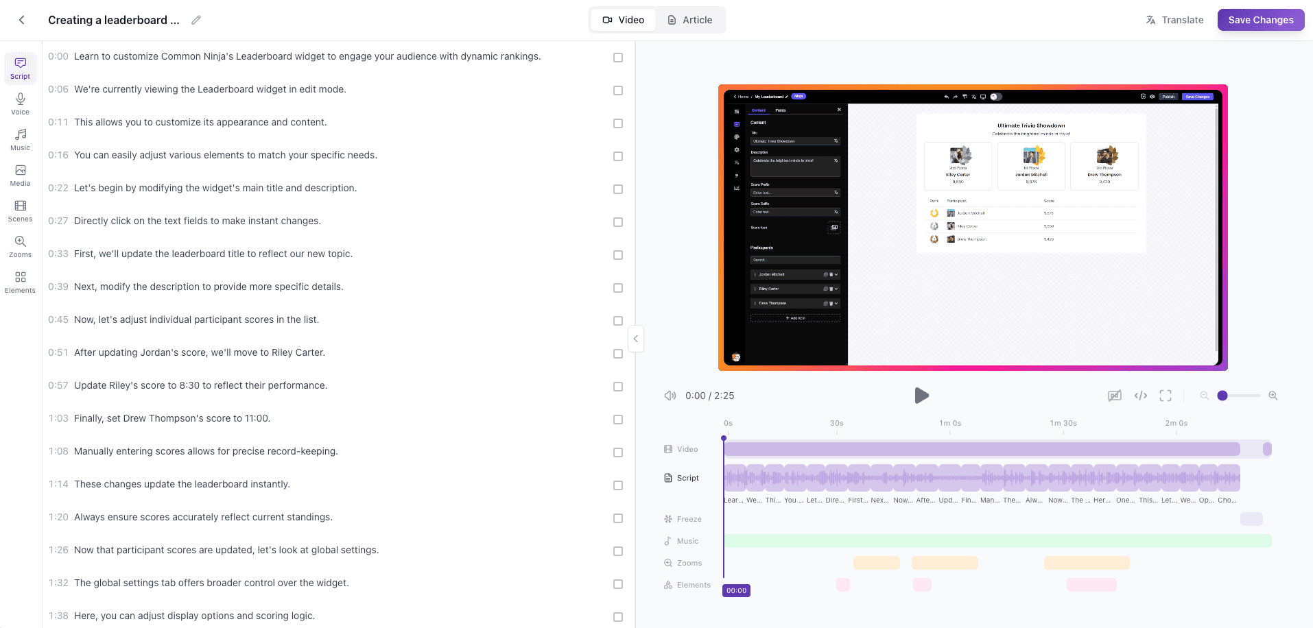 Vidocu AI subtitle editor with timeline