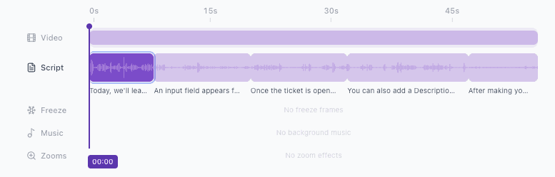 Vidocu AI voiceover timeline