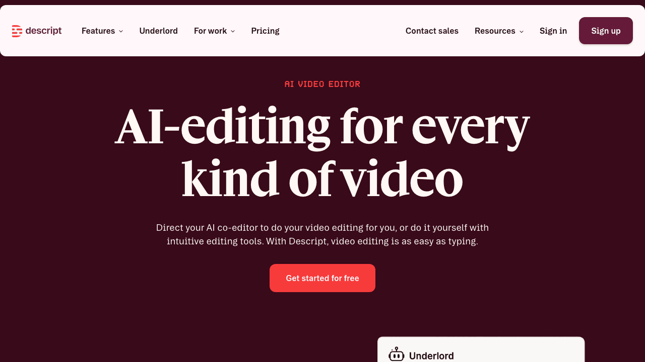 Descript video editor with AI voiceover