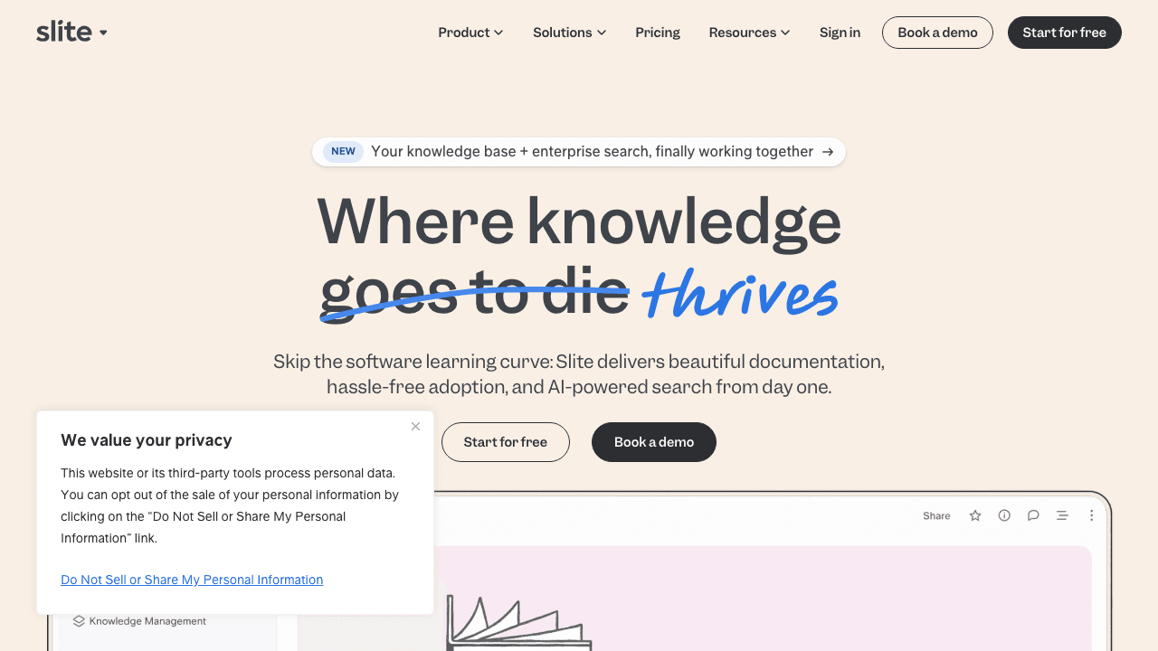 Slite homepage