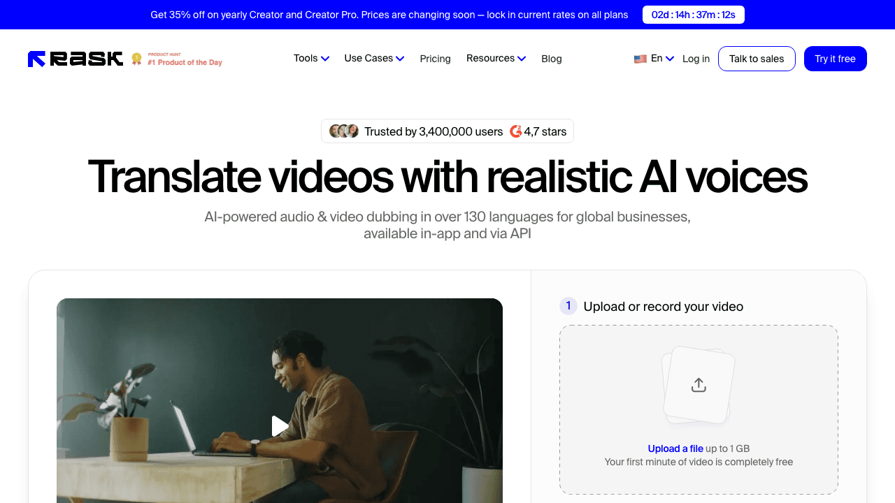 Rask AI homepage