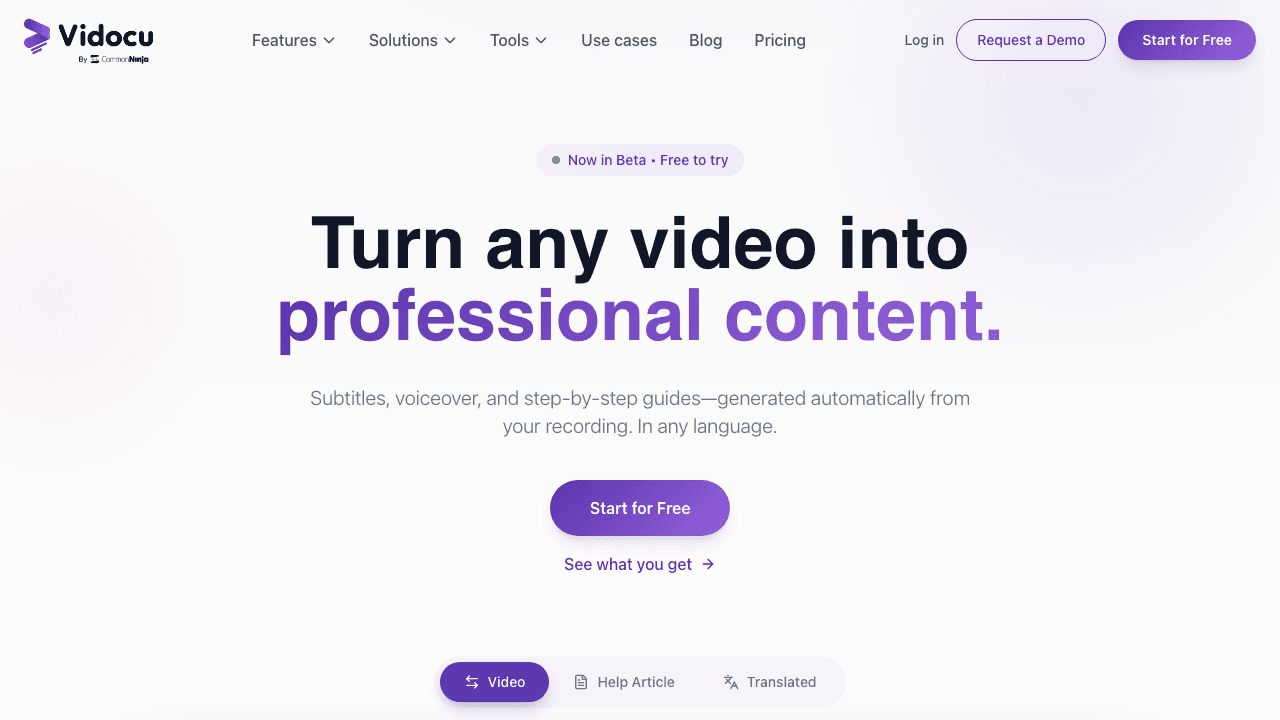 Vidocu homepage
