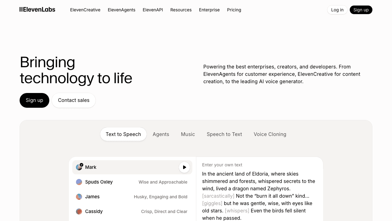 ElevenLabs homepage