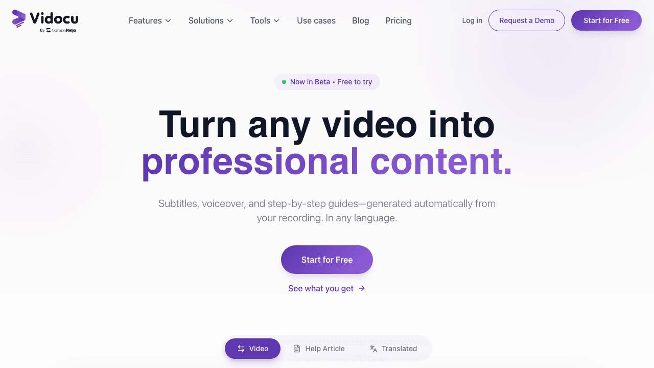Vidocu homepage